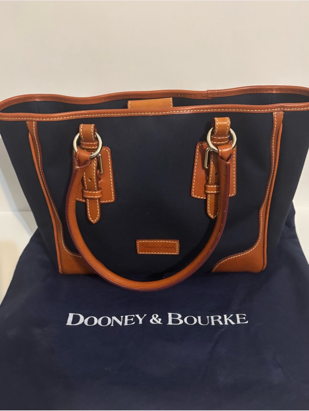 Vintage Dooney & Bourke Navy and Brown Canvas and Leather Tote NWOT